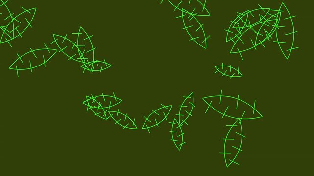 Abstract Green Leaf Shape Patterns Moving on Dark Background Motion Graphic