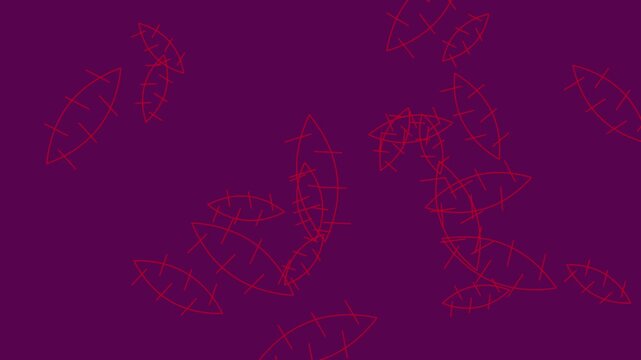 Abstract Red Leaf Shapes Floating or Falling on a Dark Purple Background Animation