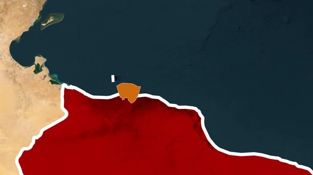 Animated Map of Libya Highlighting Borders and Capital City Tripoli on Satellite Earth Geography Background