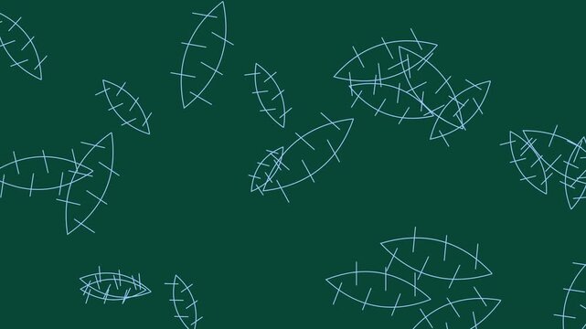 Abstract Leaf Shaped Geometric Patterns Moving Across Green Background Animation
