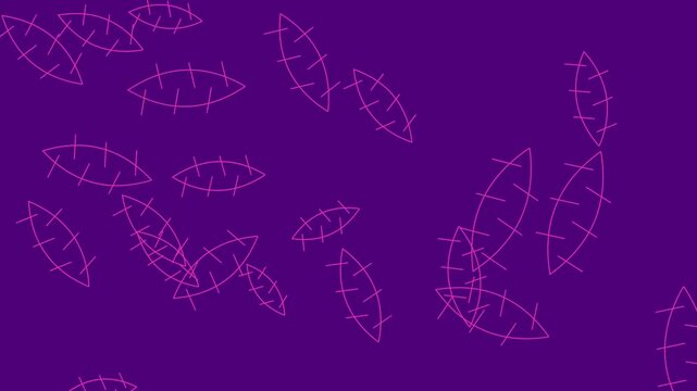 Purple Abstract Background With Animated Falling Neon Eye Shapes and Graphic Elements