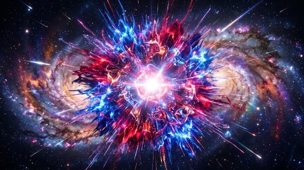 Fototapeta premium Vibrant Cosmic Explosion in Deep Space Illustrating Astrophysics Concepts for Educational and Sci-Fi Use