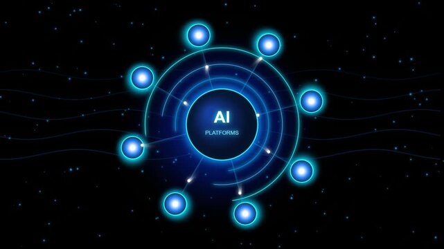 Futuristic ai artificial intelligence processor core connecting glowing circular network data nodes