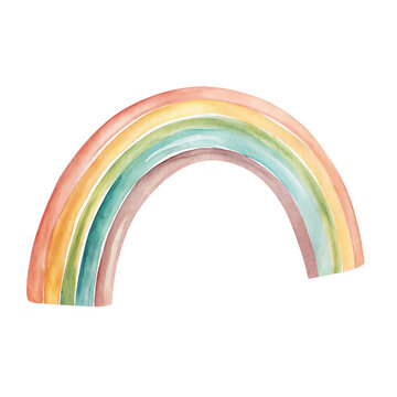 Cute watercolor illustration of a colorful pastel rainbow isolated