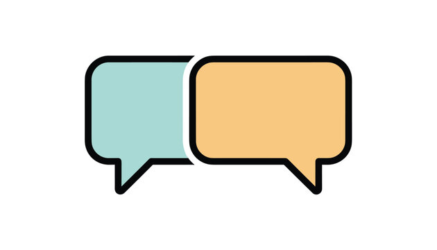 A clear and concise icon featuring two overlapping speech bubbles in different colors, representing communication, conversation, chat, dialogue, and discussion.