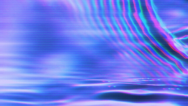 Abstract neon pink and cyan glitch with dense scanline distortion and RGB split ripples on a dark background. Anchors a trippy EDM album cover and psychedelic music video design with copy space.
