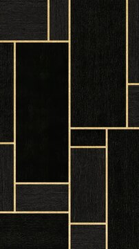 Black tile panels with gold grout lines in vertical layout