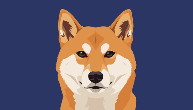 A close-up, front-facing portrait of a charming Shiba Inu dog with expressive brown eyes, golden fur, and a serene, symmetrical face.