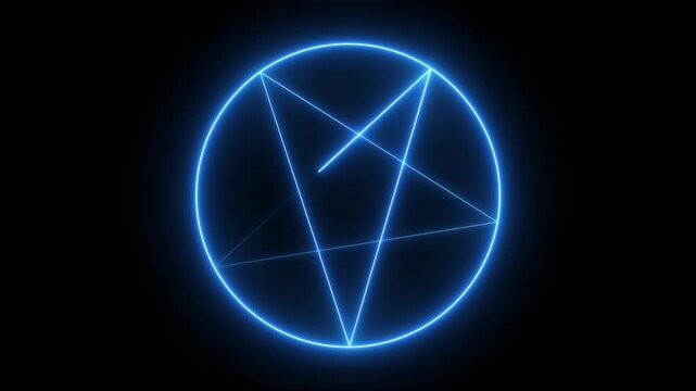Glowing neon pentagram idea, mystical occult star sign for esoteric and fantasy design, black background on motion graphics animation of 4k video.