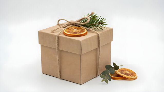 Kraft paper gift box decorated with dried orange slices
