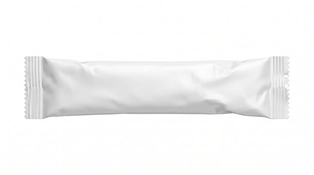 Empty white sachet packaging on white background