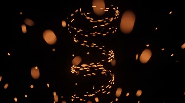 Sparse embers spiralling upward on black