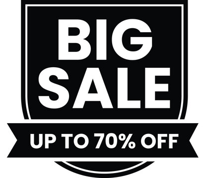 Black and white graphic banner with "BIG SALE UP TO 70% OFF" text