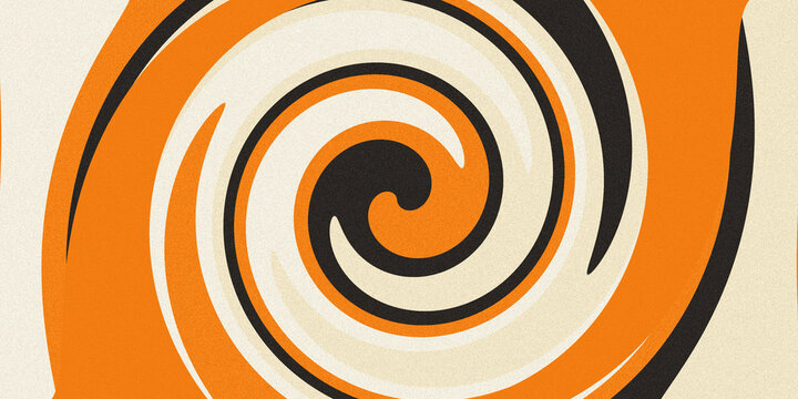 Abstract black and orange swirl spiral background dynamic optical illusion vortex tunnel vector