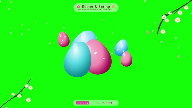 Animated Colorful Easter Eggs and Spring Blossoms on Green Screen