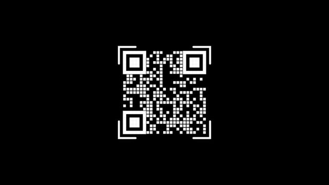 Scanning a white QR code with a green laser line on a black screen, finishing with a green checkmark confirmation icon.