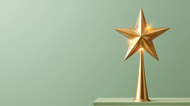 Cozy floating golden star topper glowing, festive photo