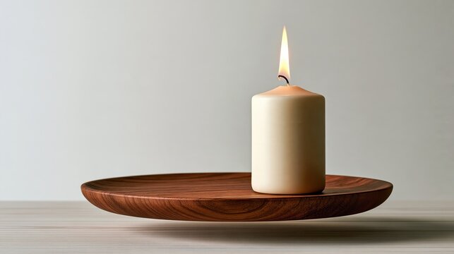 Cozy floating white candle with detached flame, festive photo