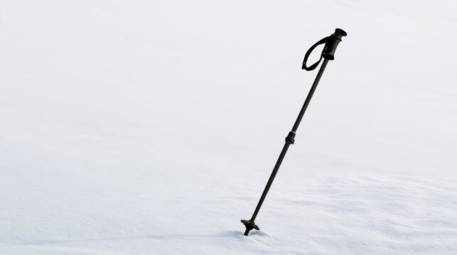 Cozy floating ski pole spinning on snowy slope, festive photo
