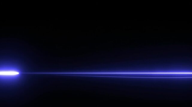 Glowing Indigo Neon Line Sweeping Across Black Background, Abstract Laser Light Animation