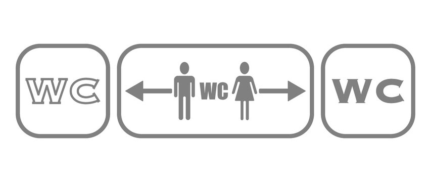 WC concept. Gray icons. Stylish and modern design for men, women, accessible toilets.