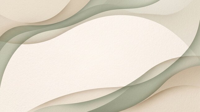 Minimalist abstract background with soft curved shapes in beige and sage green with copy space