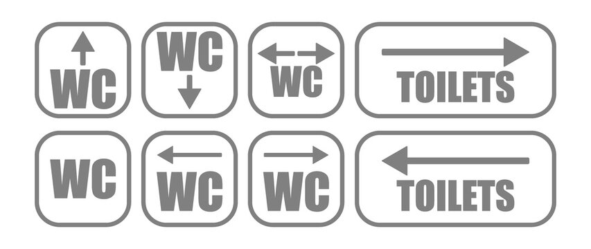 WC concept. Gray icons. Stylish and modern design for men, women, accessible toilets.