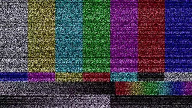 Retro TV Test Pattern With Color Bars, Static Noise and Glitchy Broadcast Signal