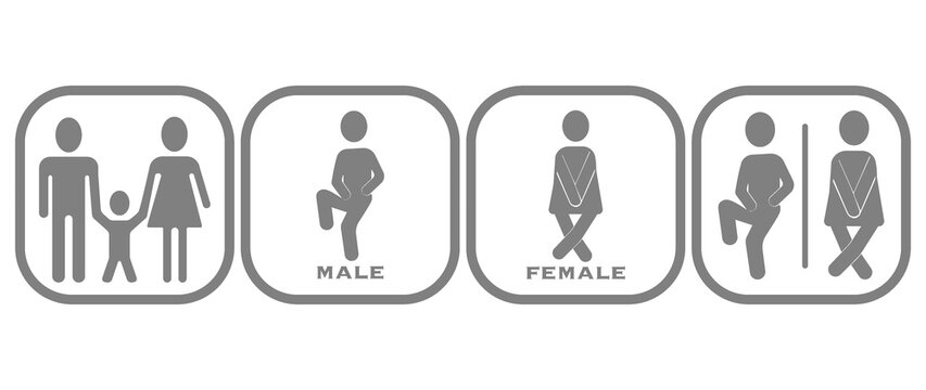 WC concept. Gray icons. Stylish and modern design for men, women, accessible toilets.