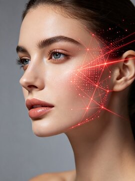 Female profile red laser facial scanning beam