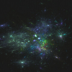 Vibrant cosmic scene with colorful nebulae and stars scattered across dark space background, creating mesmerizing and ethereal atmosphere © jirawat