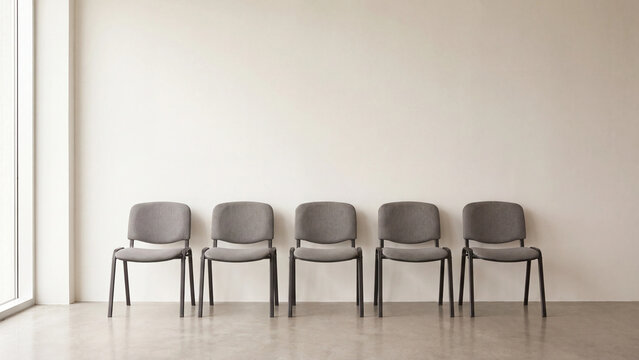 Empty waiting room chairs representing equal opportunity fair hiring job interview recruitment and unbiased workplace selection process