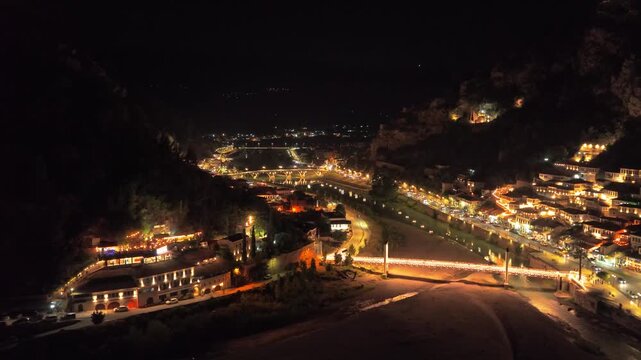 Berat Albania Riverside Town at Night with Illuminated Bridges