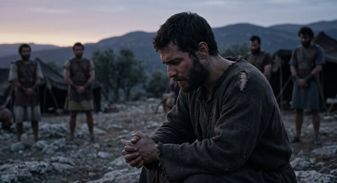 David mourning the deaths of Saul and Jonathan, 2 Samuel 1 Old Testament biblical scene, lament for the fallen, religious illustration