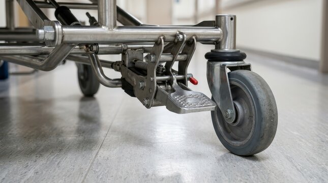 Stretcher Wheels on Hospital Floor in a Modern Healthcare Facility Providing Support for Patient Transport