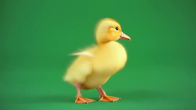 Adorable Yellow Duckling Standing on Green Screen