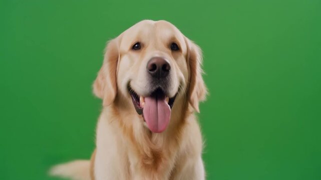 Photorealistic Golden Retriever Face Isolated on Green Screen