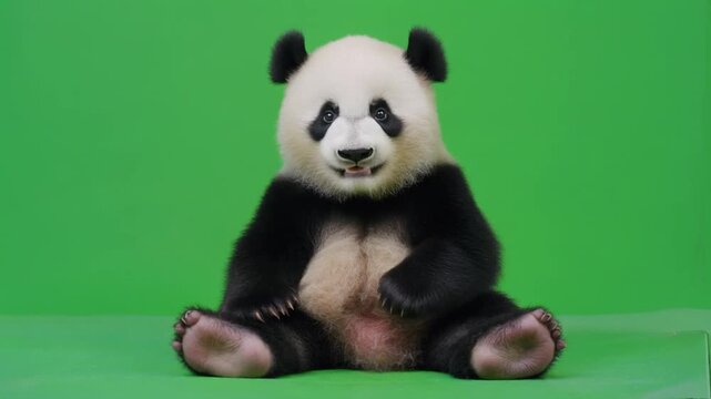 Cute Giant Panda Cub Greeting Isolated on Chroma Key Background