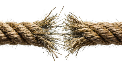Thick frayed natural fiber rope breaking apart, isolated on transparent background © STUDIOP