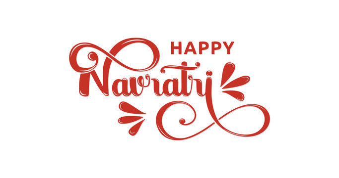 Happy Navratri text illustration. handwritten Vector Typography. Great for Banner and Greeting Card Celebrations of the Festival of India