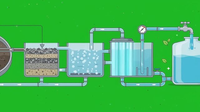 Water Purification with smooth motion on green screen