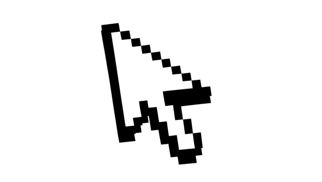 Pixelated black computer mouse cursor arrow pointer, isolated on transparent background