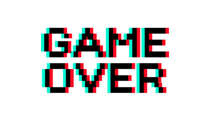 Pixelated GAME OVER text with glitch effect, isolated on transparent background © STUDIOP