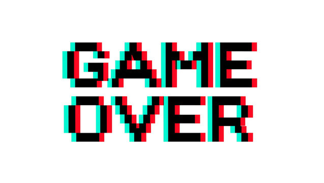 Pixelated GAME OVER text with glitch effect, isolated on transparent background