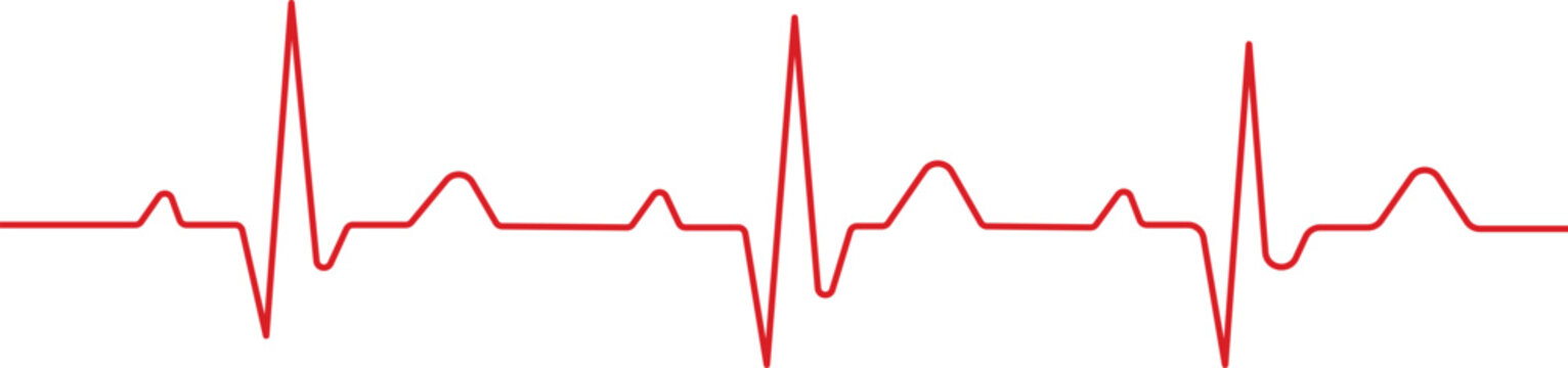 Red heart beat line pulse rhythm isolated on a white background