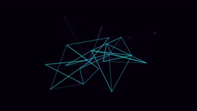Abstract geometric wireframe structure with glowing lines and vertices on dark background