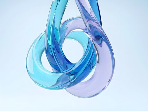 Ethereal Blue Glass Loop Sculpture Floating in Futuristic Translucent Serenity with Dynamic Light Reflections
