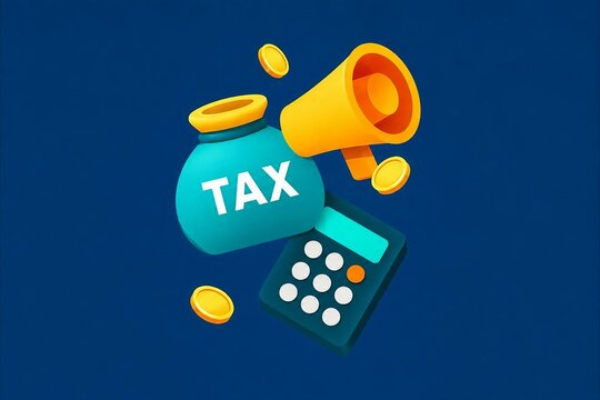 Colorful illustration of tax announcement with megaphone and coins