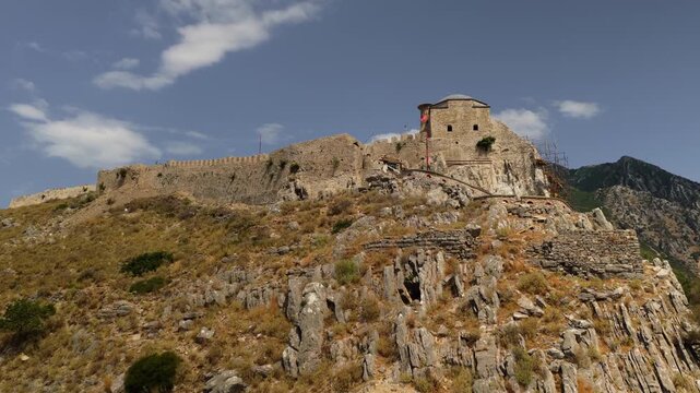 Borsh Castle Aerial Approach Over Mountain Ruins Albania