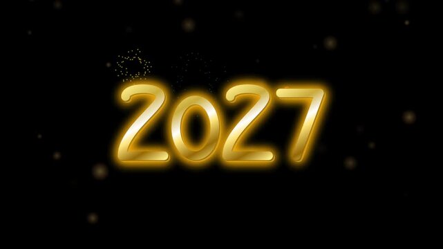 Golden 2027 year numbers with glow on black background